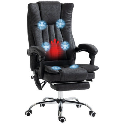 Fauteuil de bureau inclinable pivotant à 360° en microfibre avec massage par vibration, chauffage, repose-pieds et hauteur réglable