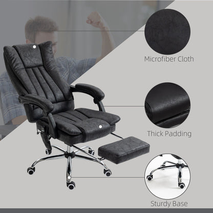 Fauteuil de bureau inclinable pivotant à 360° en microfibre avec massage par vibration, chauffage, repose-pieds et hauteur réglable