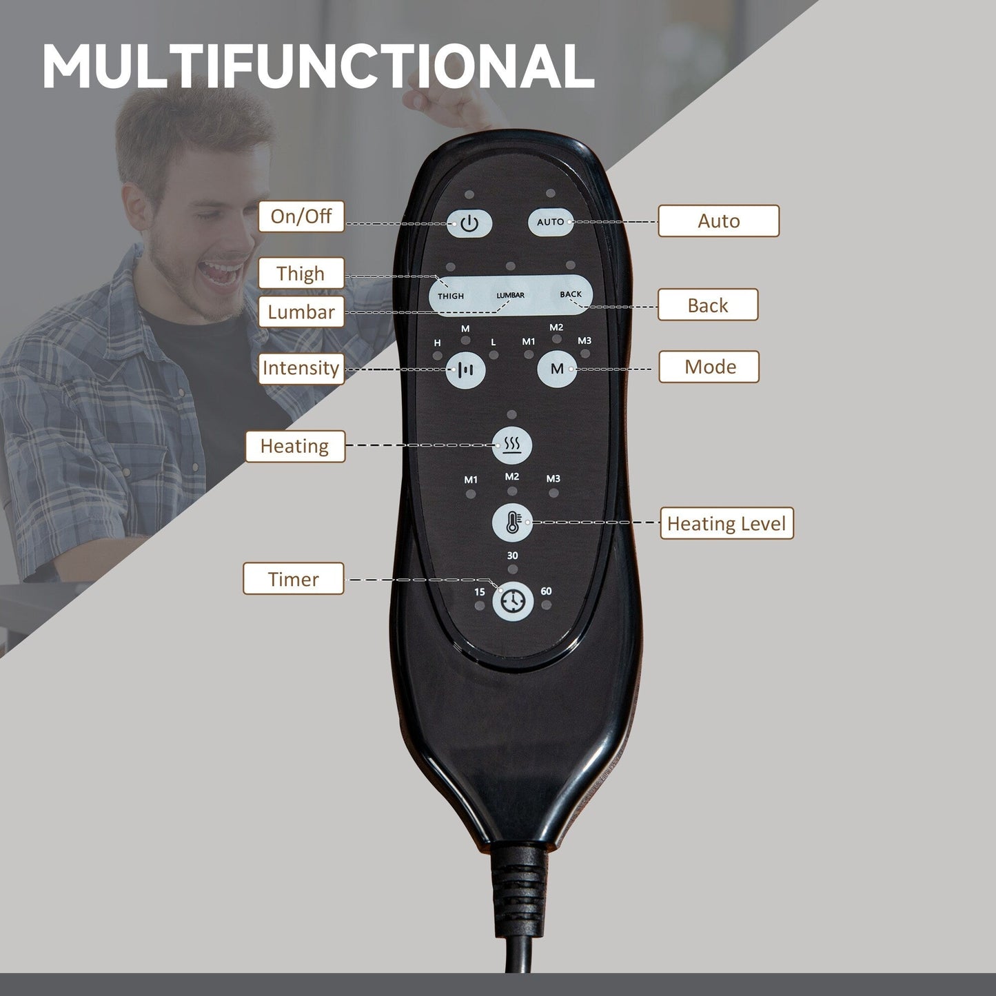 Fauteuil de bureau inclinable pivotant à 360° en microfibre avec massage par vibration, chauffage, repose-pieds et hauteur réglable