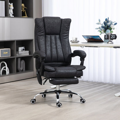 Fauteuil de bureau inclinable pivotant à 360° en microfibre avec massage par vibration, chauffage, repose-pieds et hauteur réglable