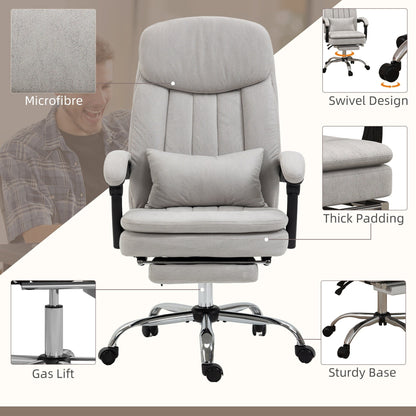Fauteuil de bureau inclinable pivotant à 360° en microfibre avec massage par vibrations, chauffage lombaire, coussin lombaire, repose-pieds, hauteur réglable