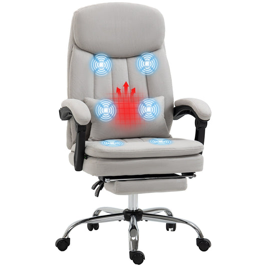 Fauteuil de bureau inclinable pivotant à 360° en microfibre avec massage par vibrations, chauffage lombaire, coussin lombaire, repose-pieds, hauteur réglable