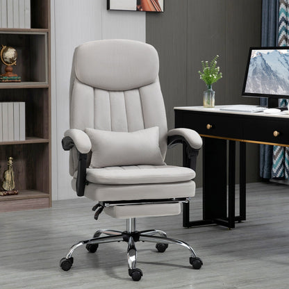 Fauteuil de bureau inclinable pivotant à 360° en microfibre avec massage par vibrations, chauffage lombaire, coussin lombaire, repose-pieds, hauteur réglable