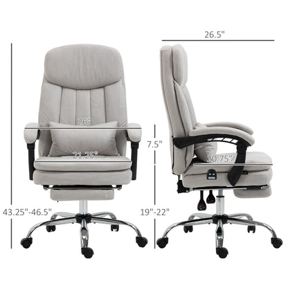 Fauteuil de bureau inclinable pivotant à 360° en microfibre avec massage par vibrations, chauffage lombaire, coussin lombaire, repose-pieds, hauteur réglable