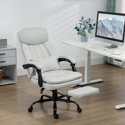 Fauteuil de bureau inclinable pivotant à 360° en microfibre avec massage par vibrations, chauffage lombaire, coussin lombaire, repose-pieds, hauteur réglable