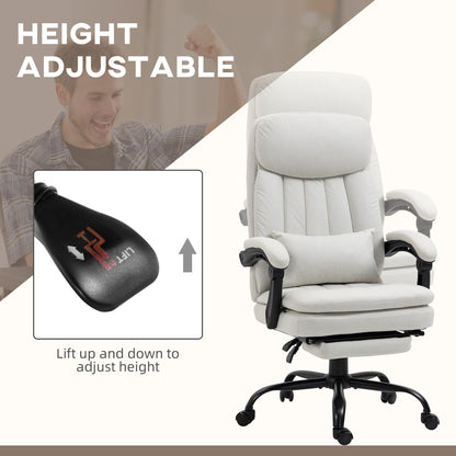 Fauteuil de bureau inclinable pivotant à 360° en microfibre avec massage par vibrations, chauffage lombaire, coussin lombaire, repose-pieds, hauteur réglable