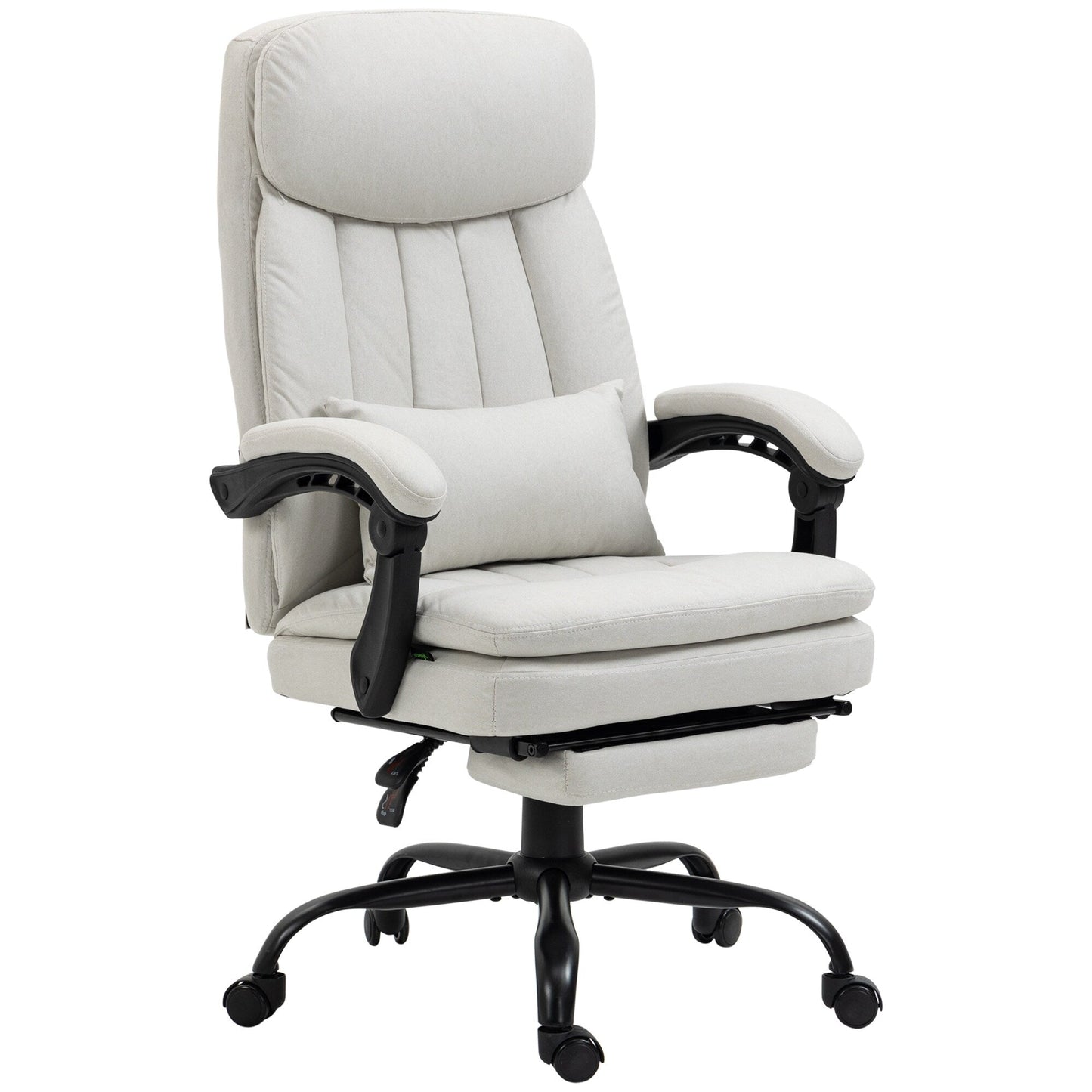 Fauteuil de bureau inclinable pivotant à 360° en microfibre avec massage par vibrations, chauffage lombaire, coussin lombaire, repose-pieds, hauteur réglable