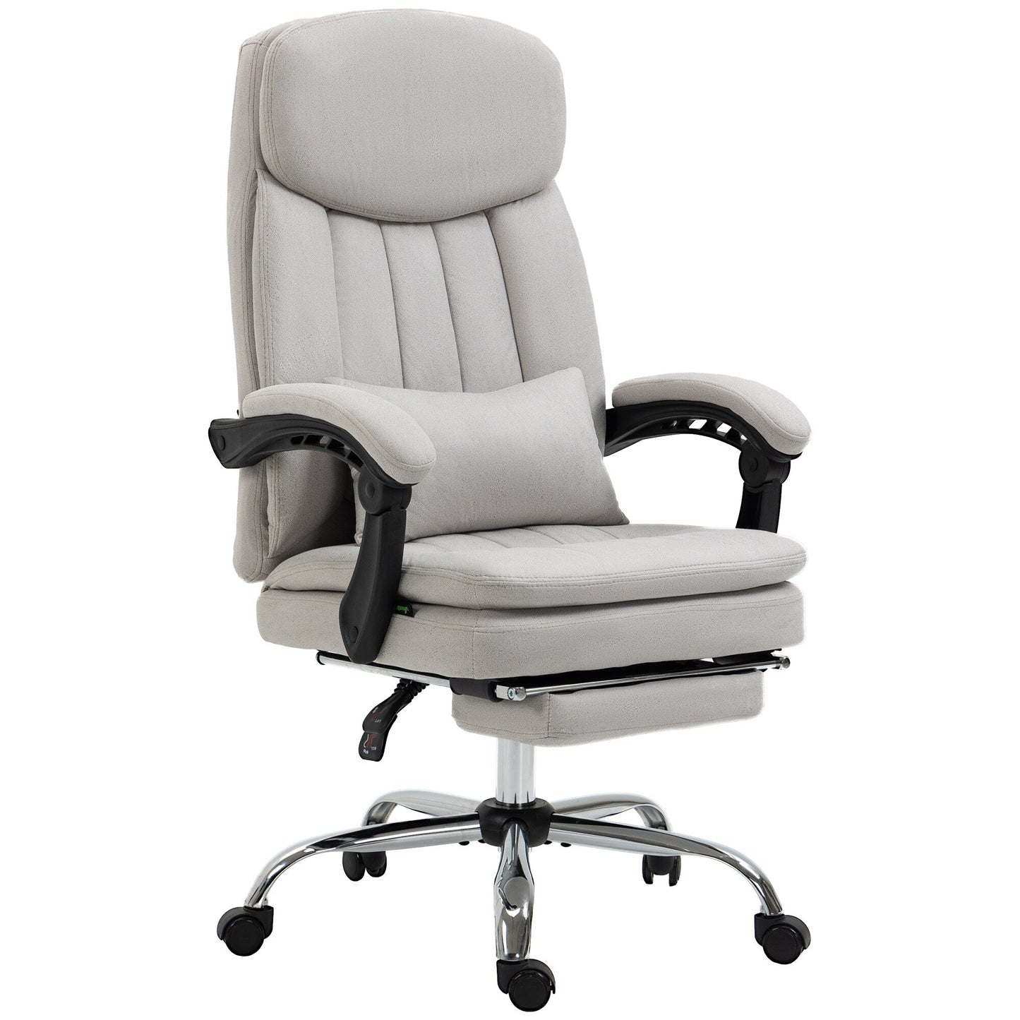 Fauteuil de bureau inclinable pivotant à 360° en microfibre avec massage par vibrations, chauffage lombaire, coussin lombaire, repose-pieds, hauteur réglable