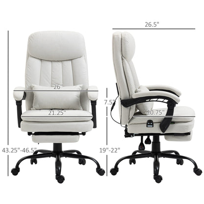 Fauteuil de bureau inclinable pivotant à 360° en microfibre avec massage par vibrations, chauffage lombaire, coussin lombaire, repose-pieds, hauteur réglable