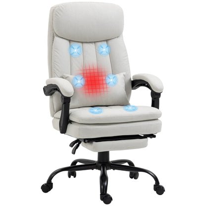 Fauteuil de bureau inclinable pivotant à 360° en microfibre avec massage par vibrations, chauffage lombaire, coussin lombaire, repose-pieds, hauteur réglable