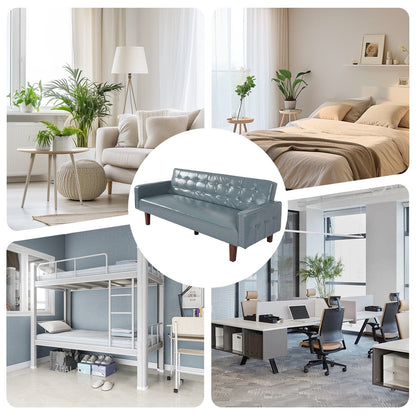 Canapé-lit futon 3 places en similicuir style milieu de siècle, capitonné, 74 pouces, pour salon et chambre à coucher