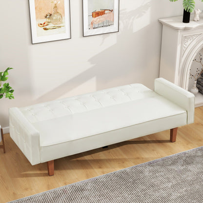 Canapé-lit futon 3 places en similicuir style milieu de siècle, capitonné, 74 pouces, pour salon et chambre à coucher