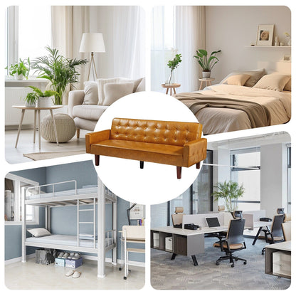 Canapé-lit futon 3 places en similicuir style milieu de siècle, capitonné, 74 pouces, pour salon et chambre à coucher