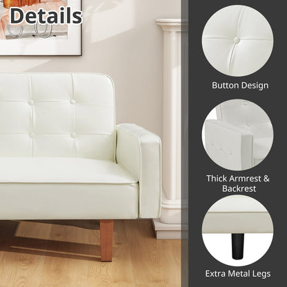 Canapé-lit futon 3 places en similicuir style milieu de siècle, capitonné, 74 pouces, pour salon et chambre à coucher