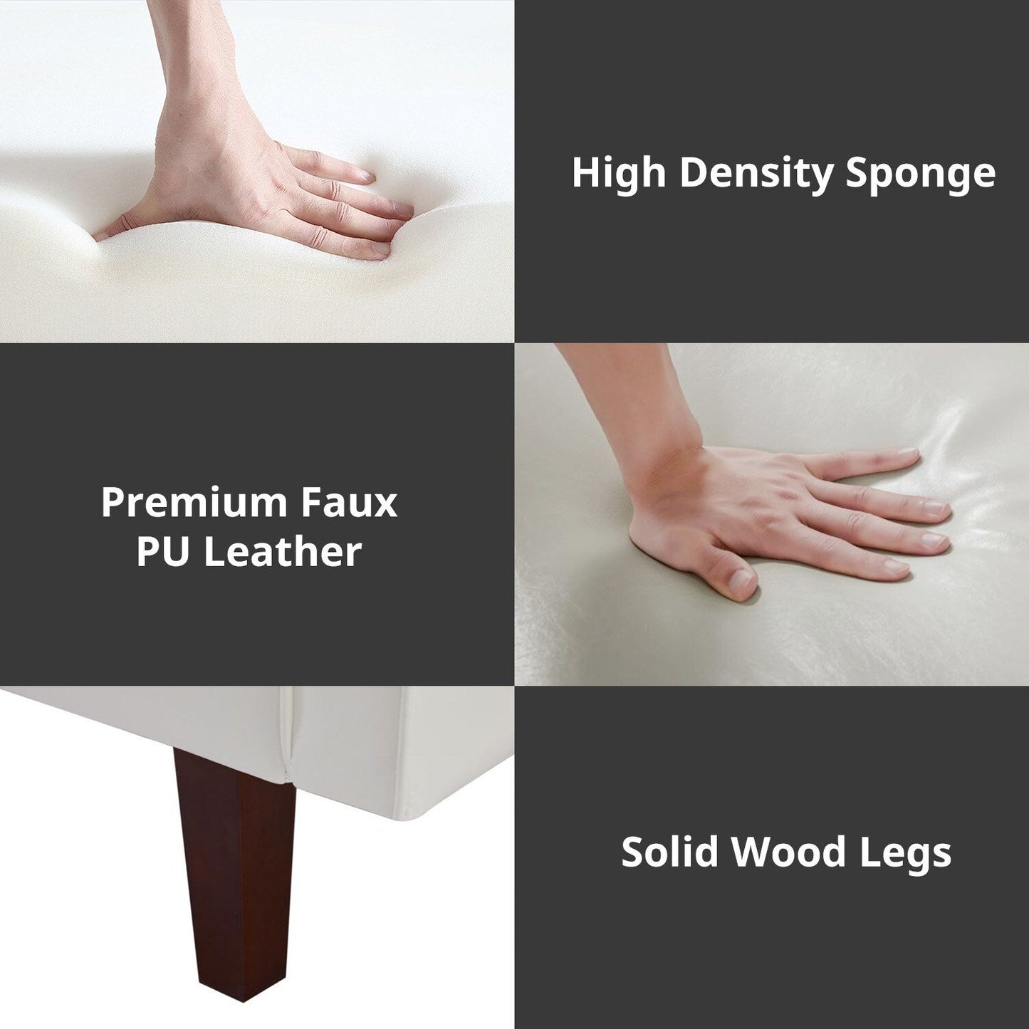 Canapé-lit futon 3 places en similicuir style milieu de siècle, capitonné, 74 pouces, pour salon et chambre à coucher