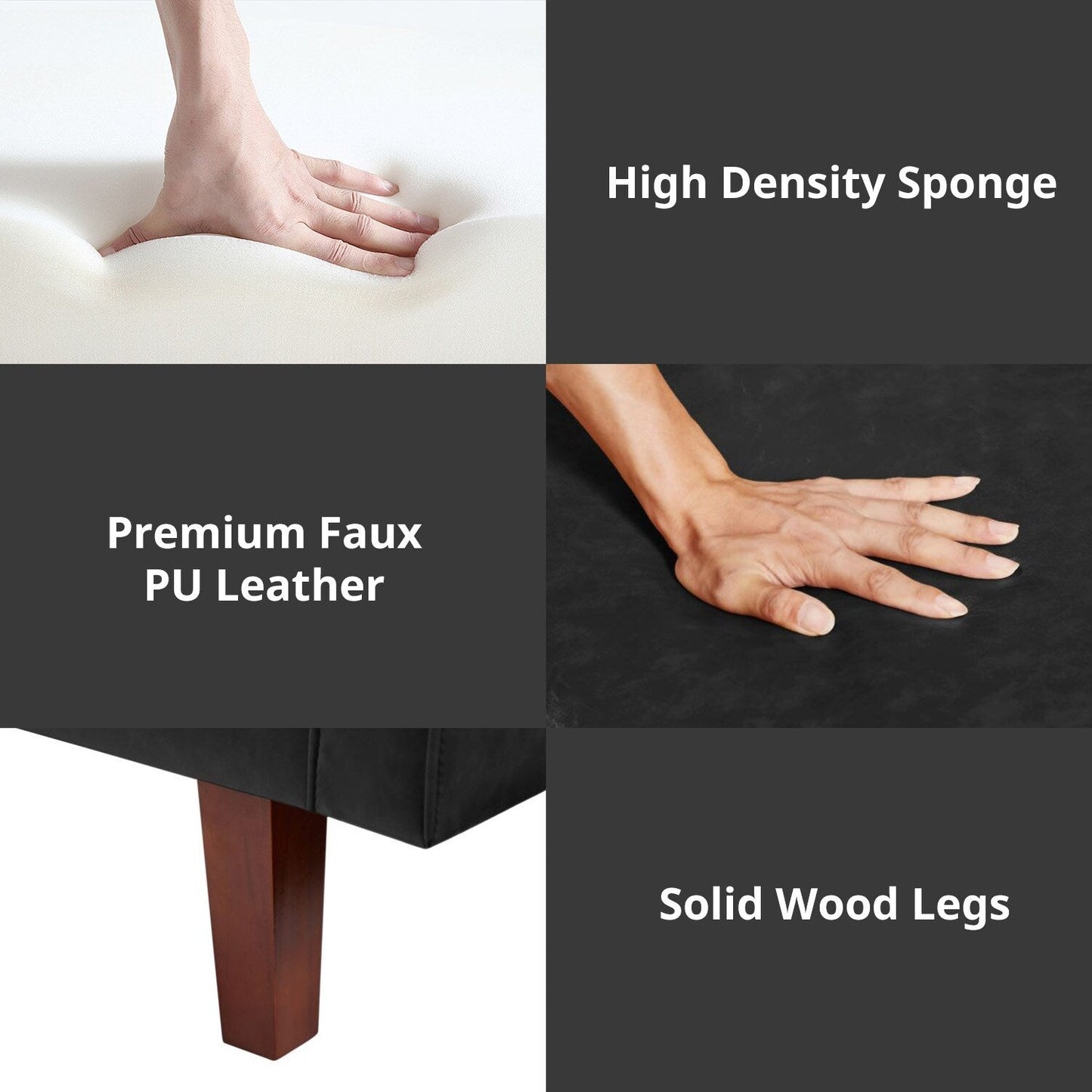 Canapé-lit futon 3 places en similicuir style milieu de siècle, capitonné, 74 pouces, pour salon et chambre à coucher