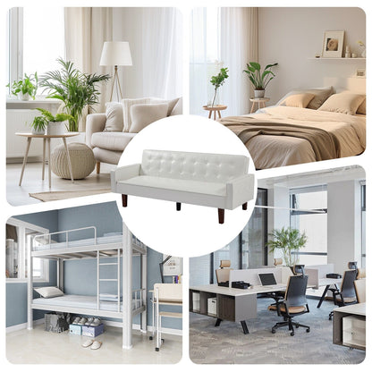 Canapé-lit futon 3 places en similicuir style milieu de siècle, capitonné, 74 pouces, pour salon et chambre à coucher