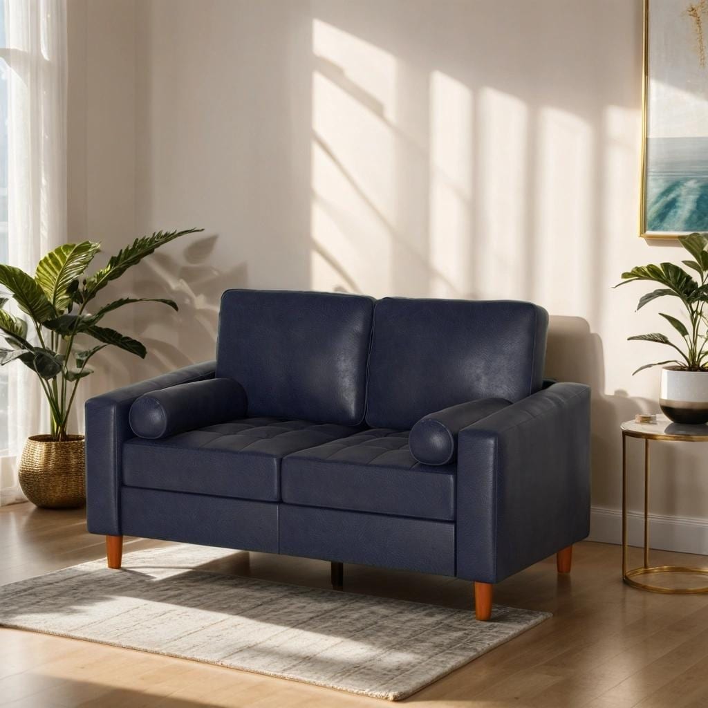 Canapé en cuir du milieu du siècle avec coussins de confort cousus à la main et coussins traversins