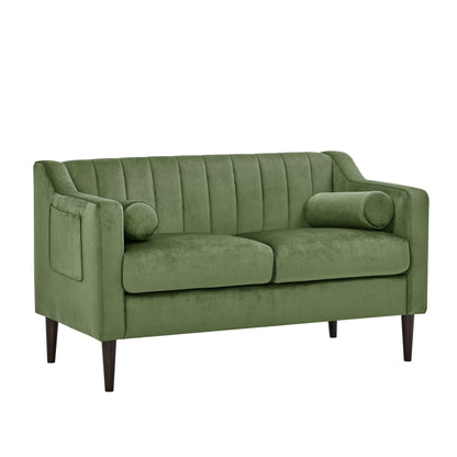 Canapé Chesterfield rembourré en velours de style Mid-Century Modern 55 pouces avec cadre en bois et coussins pour le salon