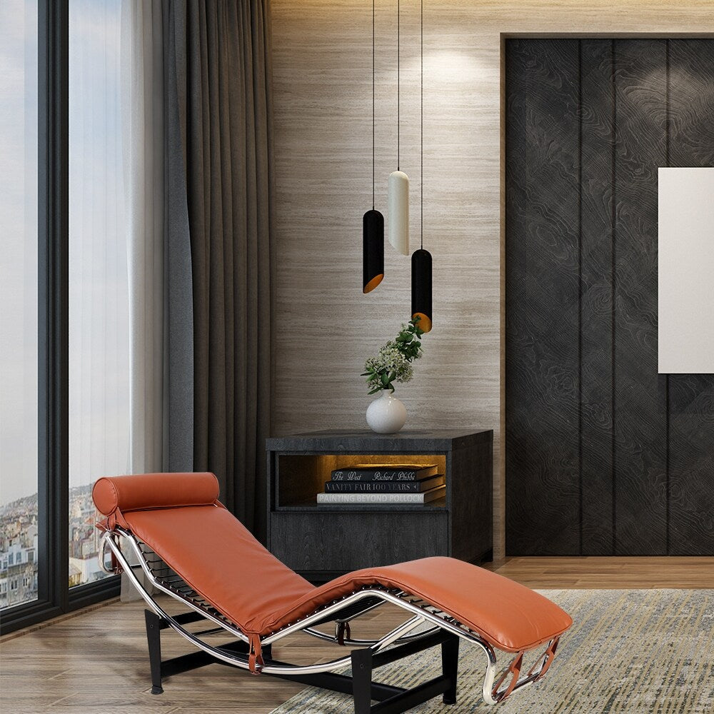 Chaise longue en cuir moderne du milieu du siècle, réplique de fauteuil inclinable réglable de style LC-4 pour salon ou bureau