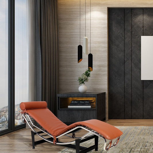 Chaise longue en cuir moderne du milieu du siècle, réplique de fauteuil inclinable réglable de style LC-4 pour salon ou bureau