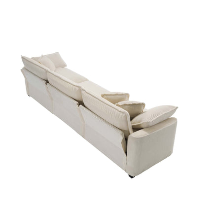 Canapé modulaire 3 places en velours côtelé moderne du milieu du siècle avec 2 coussins d'accoudoir et 3 coussins décoratifs pour le salon