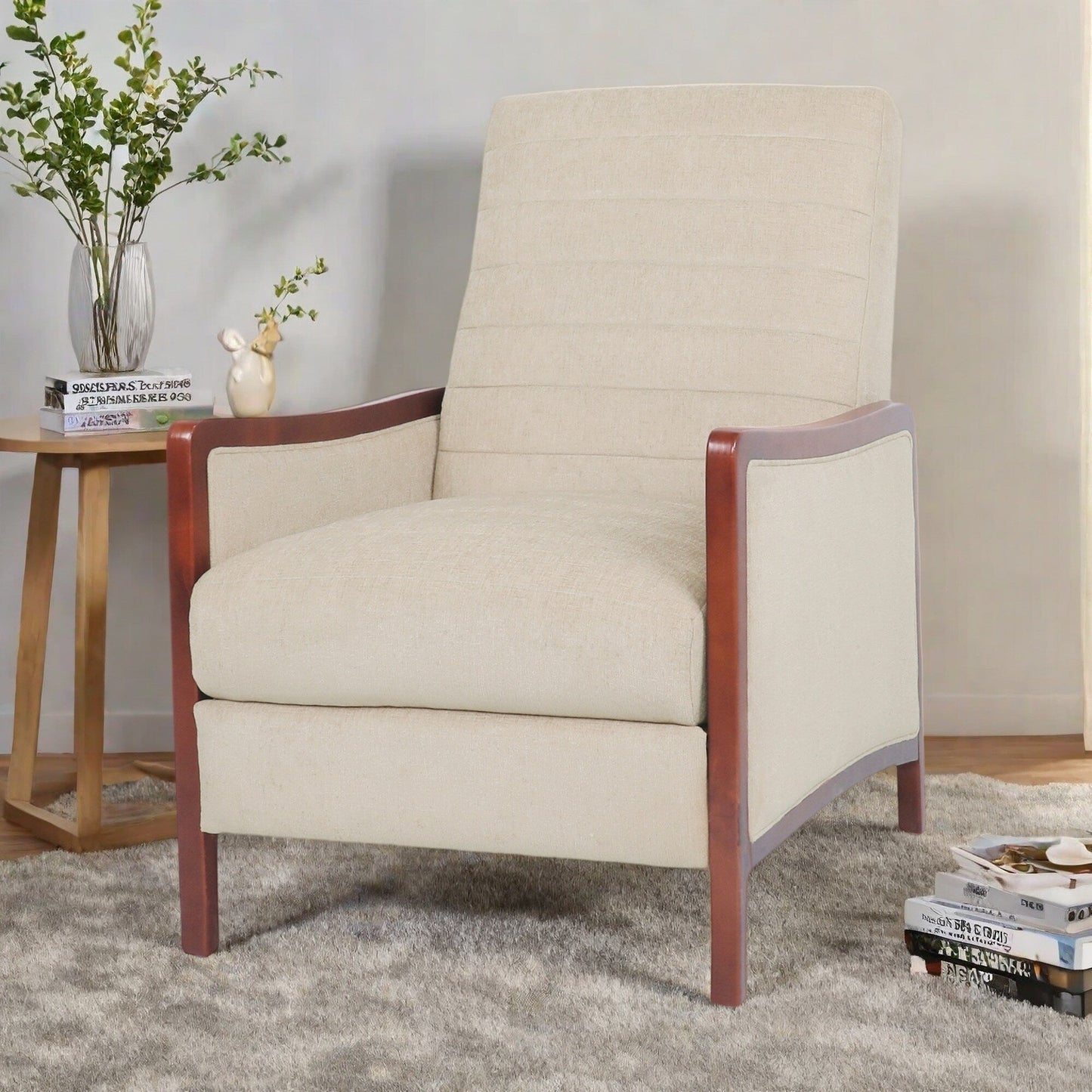 Fauteuil inclinable moderne du milieu du siècle avec coutures en canal et cadre en bois de bouleau