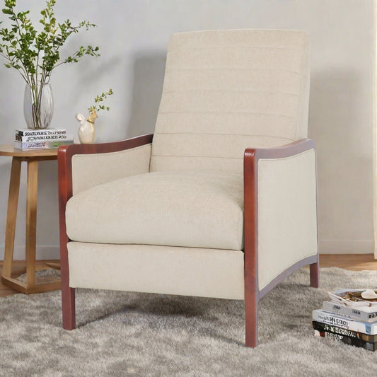 Fauteuil inclinable moderne du milieu du siècle avec coutures en canal et cadre en bois de bouleau