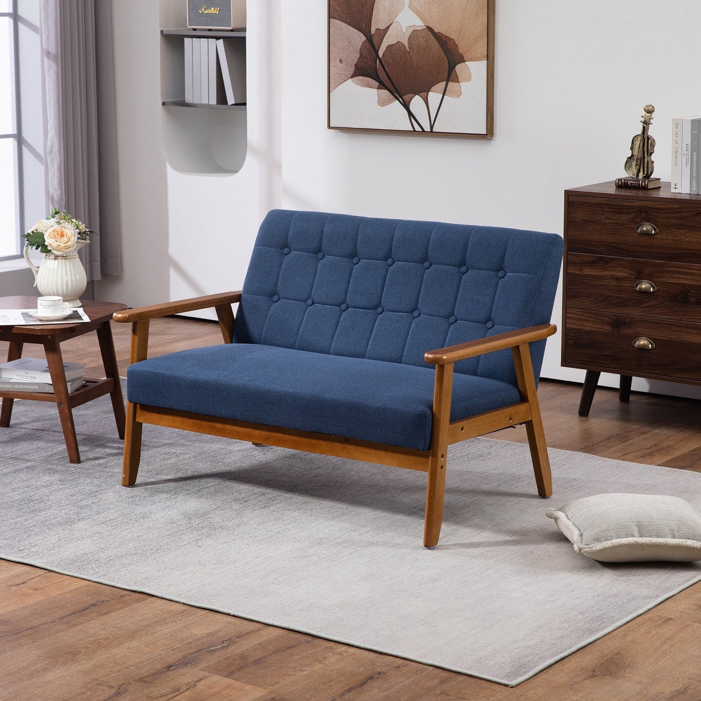 Canapé causeuse solide moderne du milieu du siècle, canapé causeuse rembourré, canapé causeuse rembourré 2 places