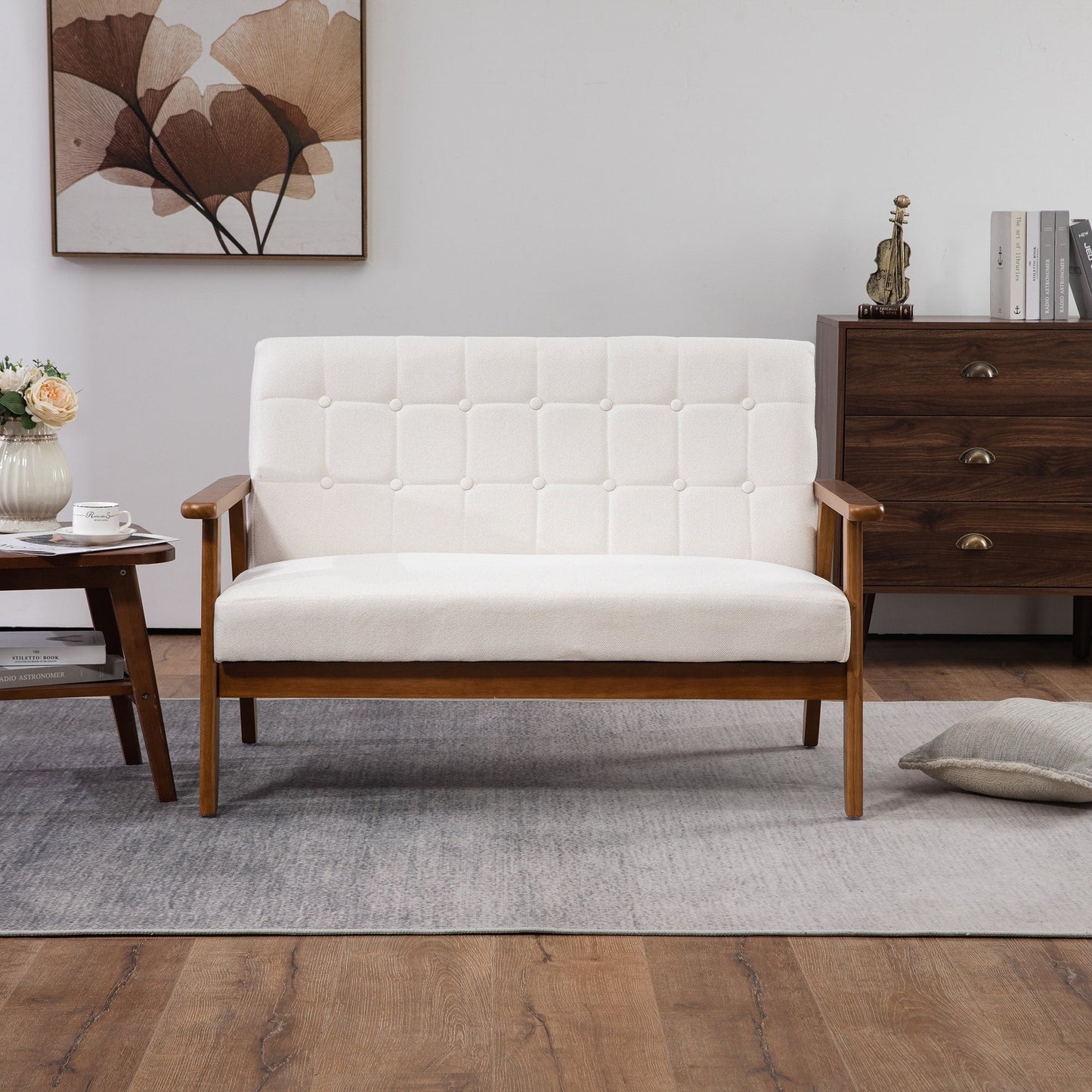 Canapé causeuse solide moderne du milieu du siècle, canapé causeuse rembourré, canapé causeuse rembourré 2 places