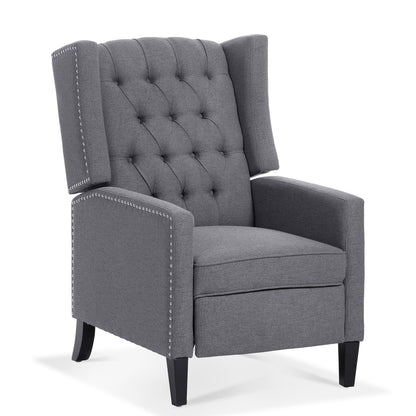 Canapé à oreilles en tissu capitonné moderne du milieu du siècle, fauteuil inclinable manuel à dossier haut avec bordure argentée et 3 vitesses