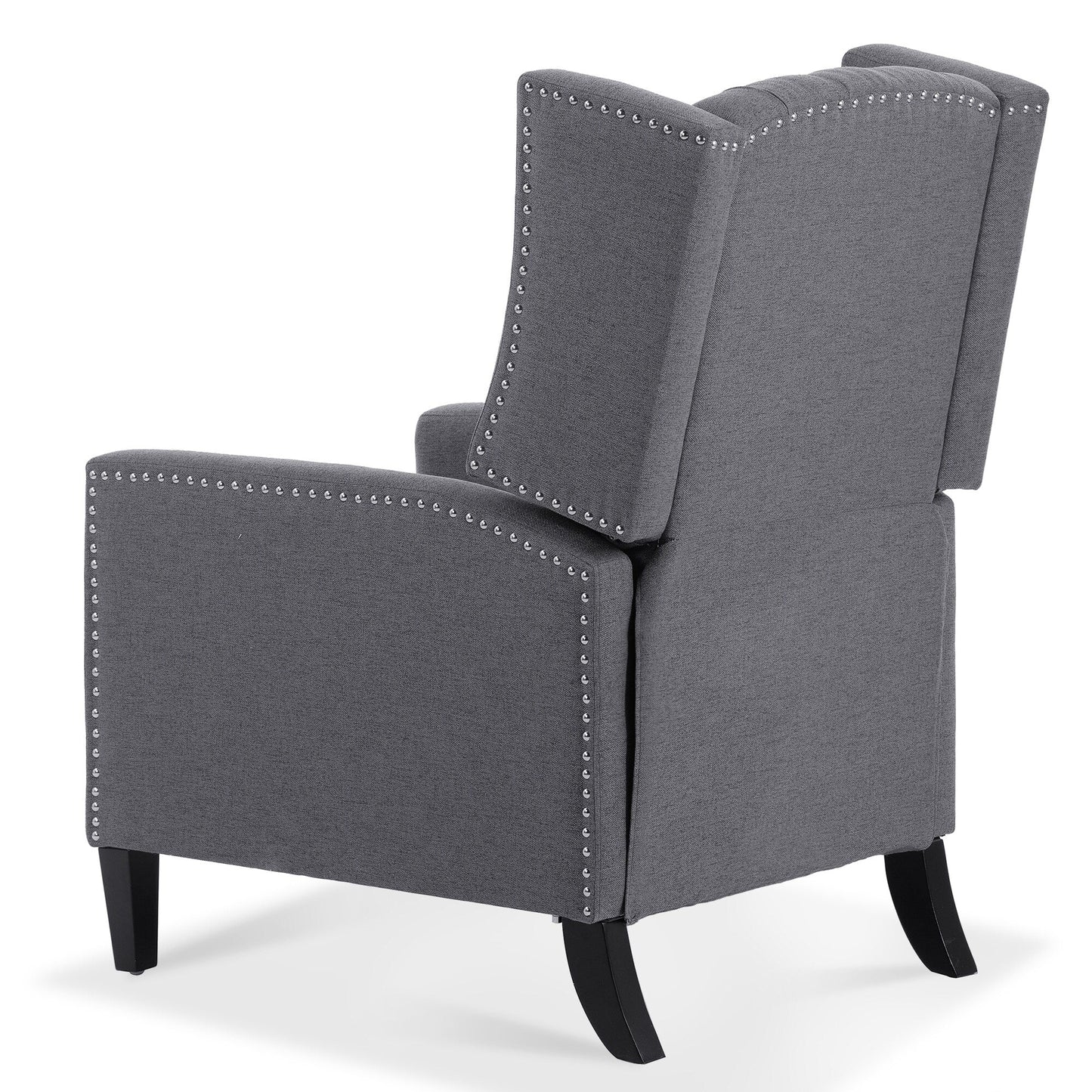 Canapé à oreilles en tissu capitonné moderne du milieu du siècle, fauteuil inclinable manuel à dossier haut avec bordure argentée et 3 vitesses