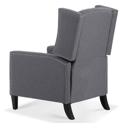 Canapé à oreilles en tissu capitonné moderne du milieu du siècle, fauteuil inclinable manuel à dossier haut avec bordure argentée et 3 vitesses