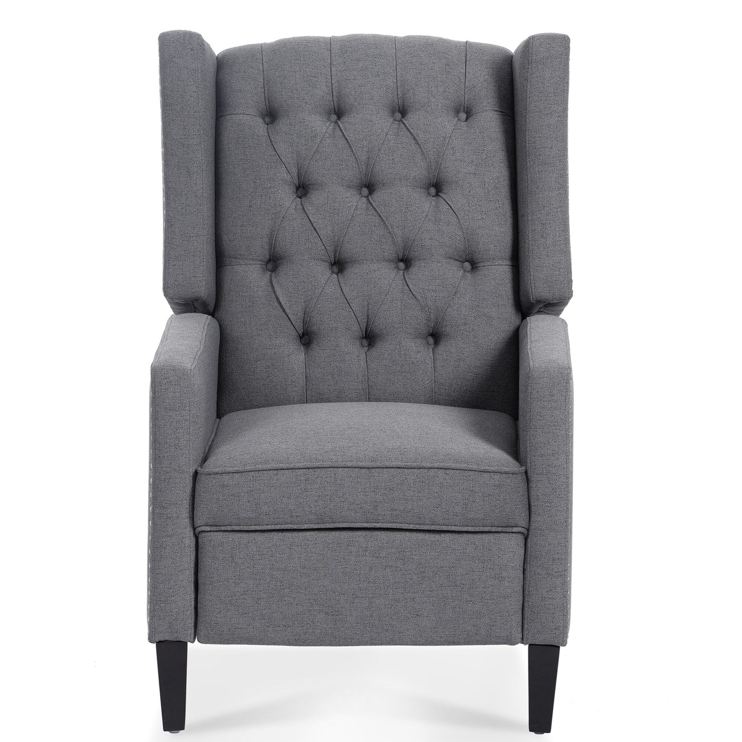 Canapé à oreilles en tissu capitonné moderne du milieu du siècle, fauteuil inclinable manuel à dossier haut avec bordure argentée et 3 vitesses