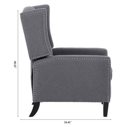 Canapé à oreilles en tissu capitonné moderne du milieu du siècle, fauteuil inclinable manuel à dossier haut avec bordure argentée et 3 vitesses