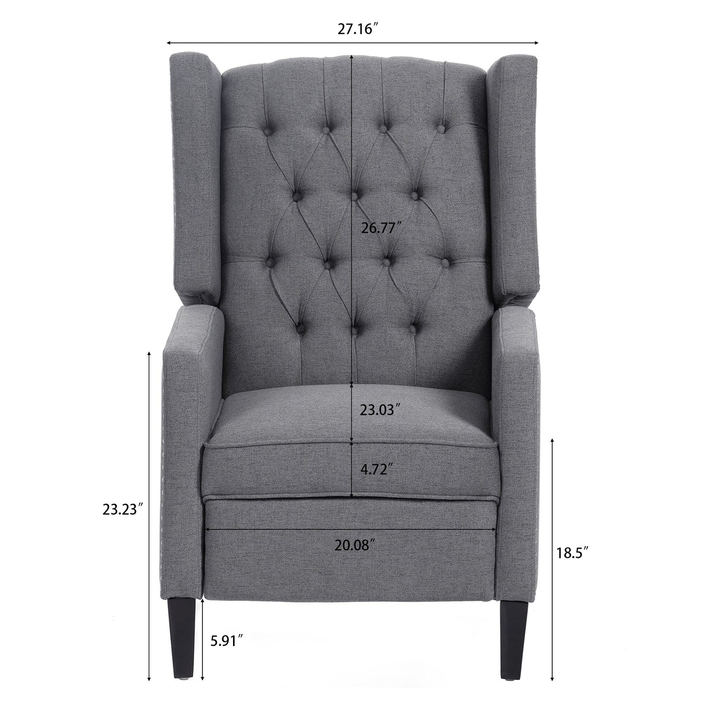 Canapé à oreilles en tissu capitonné moderne du milieu du siècle, fauteuil inclinable manuel à dossier haut avec bordure argentée et 3 vitesses
