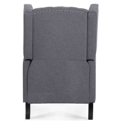Canapé à oreilles en tissu capitonné moderne du milieu du siècle, fauteuil inclinable manuel à dossier haut avec bordure argentée et 3 vitesses