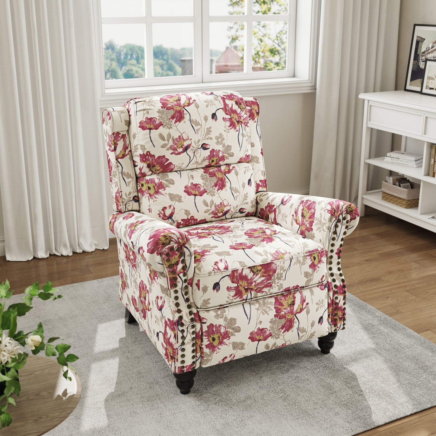 Fauteuil inclinable en cuir synthétique et lin à tête de clou du milieu du siècle