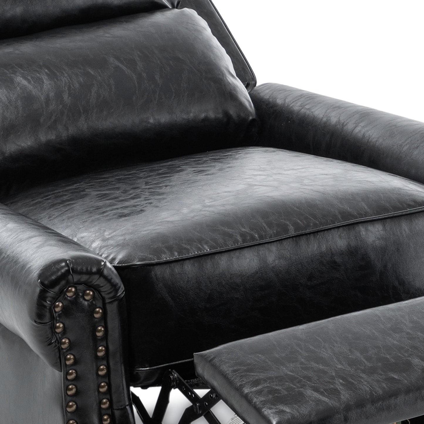 Fauteuil inclinable en cuir synthétique et lin à tête de clou du milieu du siècle
