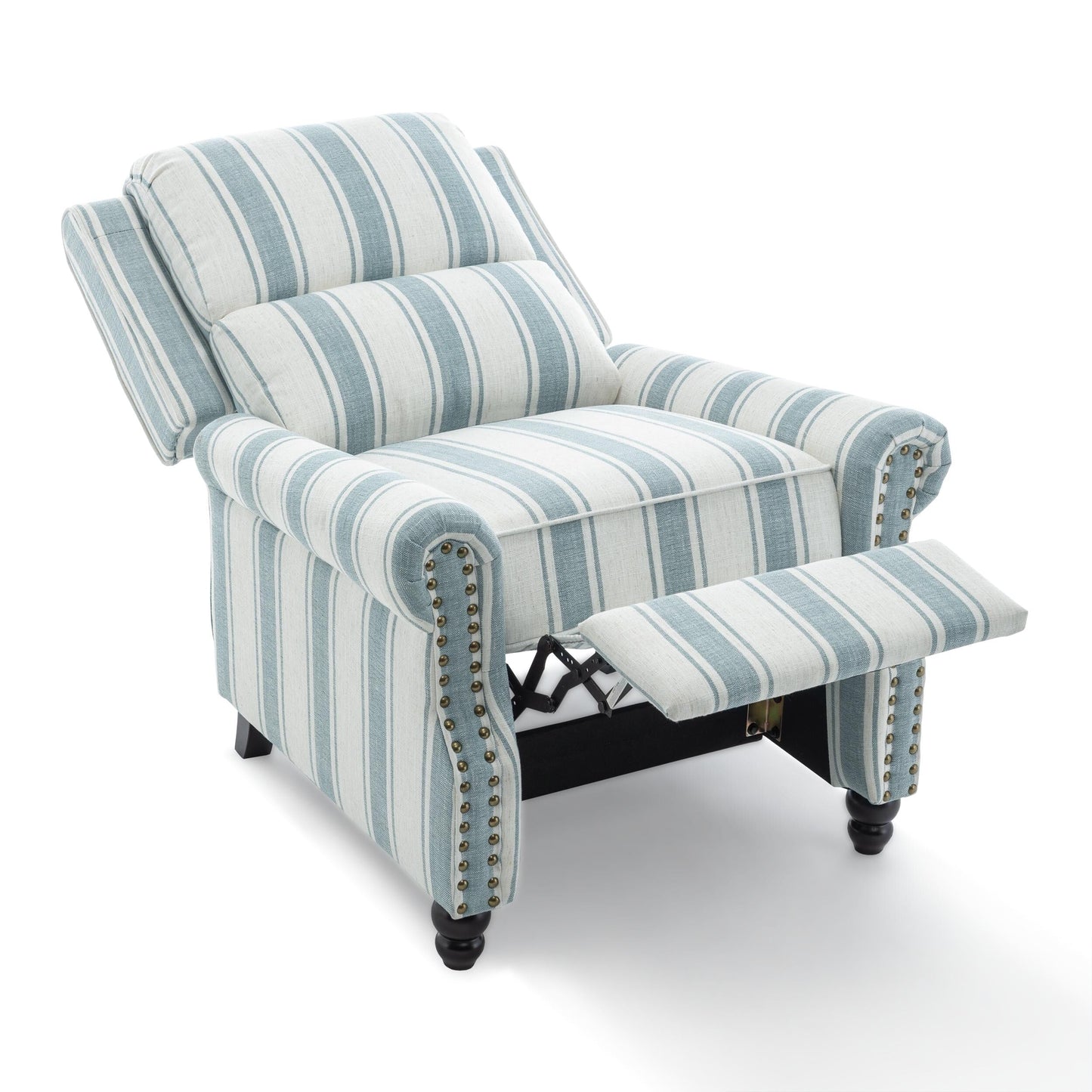 Fauteuil inclinable en cuir synthétique et lin à tête de clou du milieu du siècle