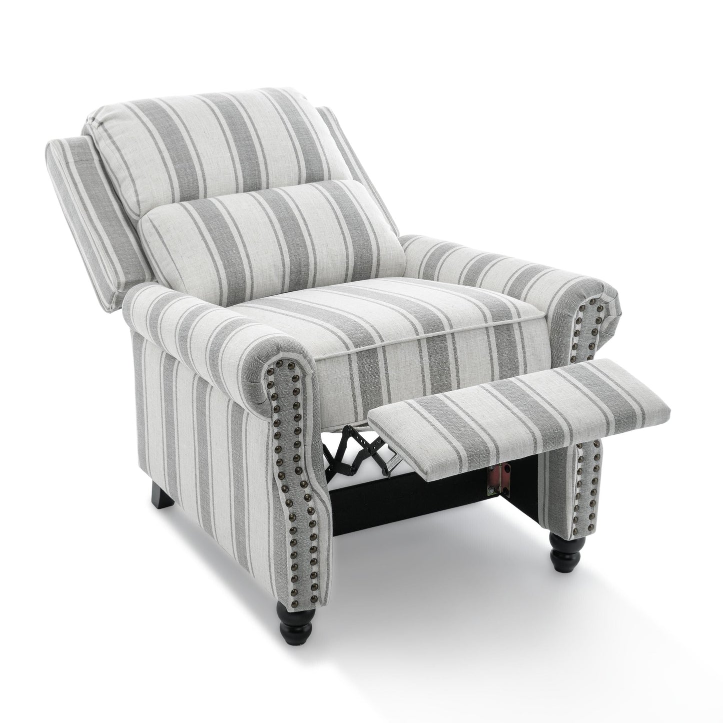 Fauteuil inclinable en cuir synthétique et lin à tête de clou du milieu du siècle