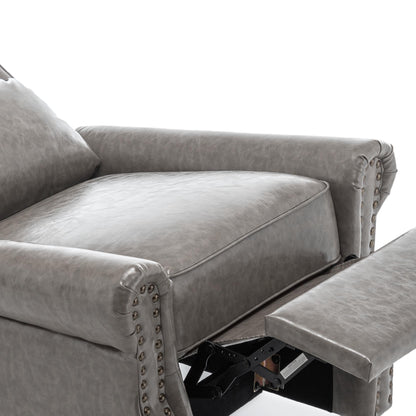 Fauteuil inclinable en cuir synthétique et lin à tête de clou du milieu du siècle