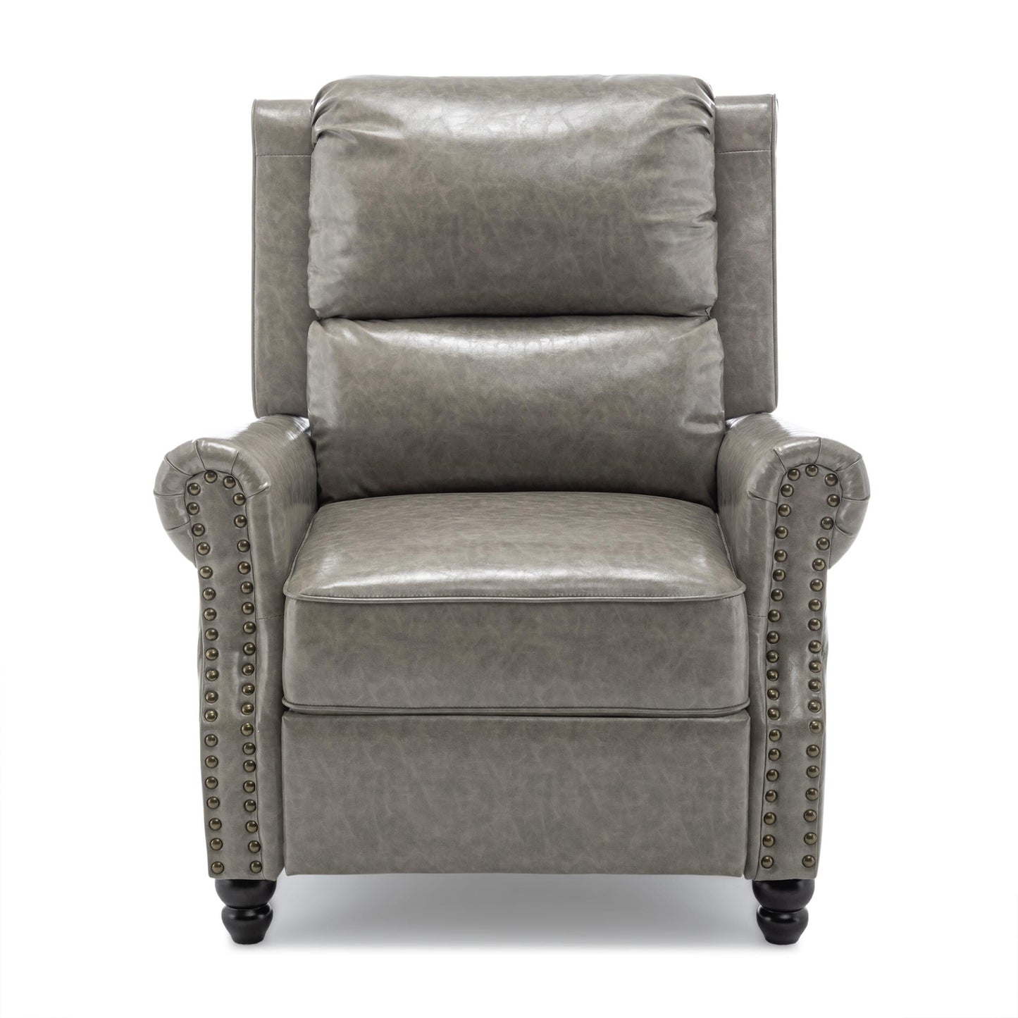 Fauteuil inclinable en cuir synthétique et lin à tête de clou du milieu du siècle