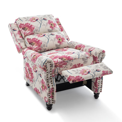 Fauteuil inclinable en cuir synthétique et lin à tête de clou du milieu du siècle