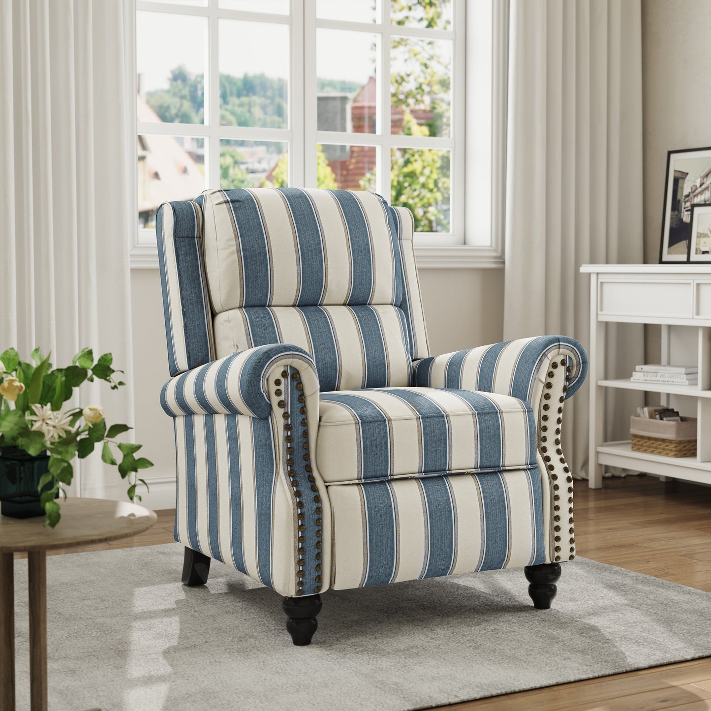 Fauteuil inclinable en cuir synthétique et lin à tête de clou du milieu du siècle