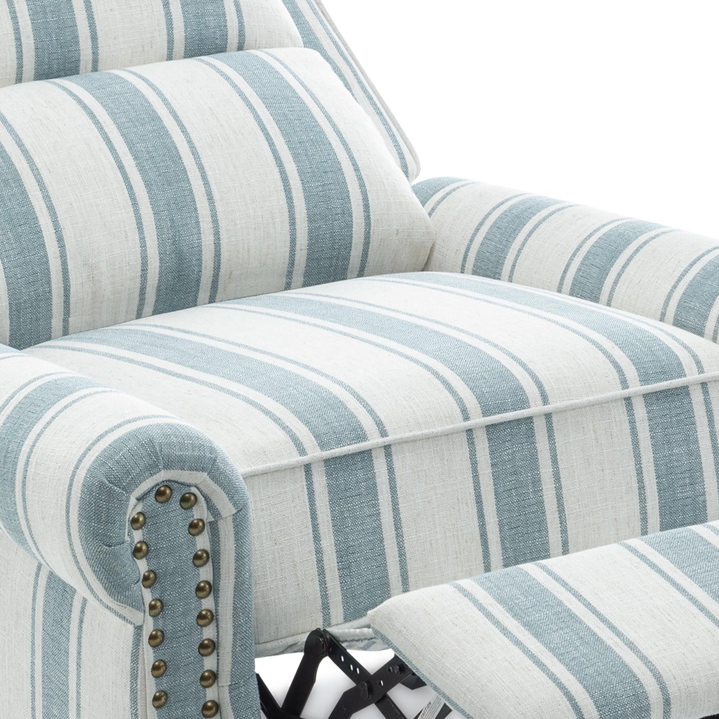 Fauteuil inclinable en cuir synthétique et lin à tête de clou du milieu du siècle