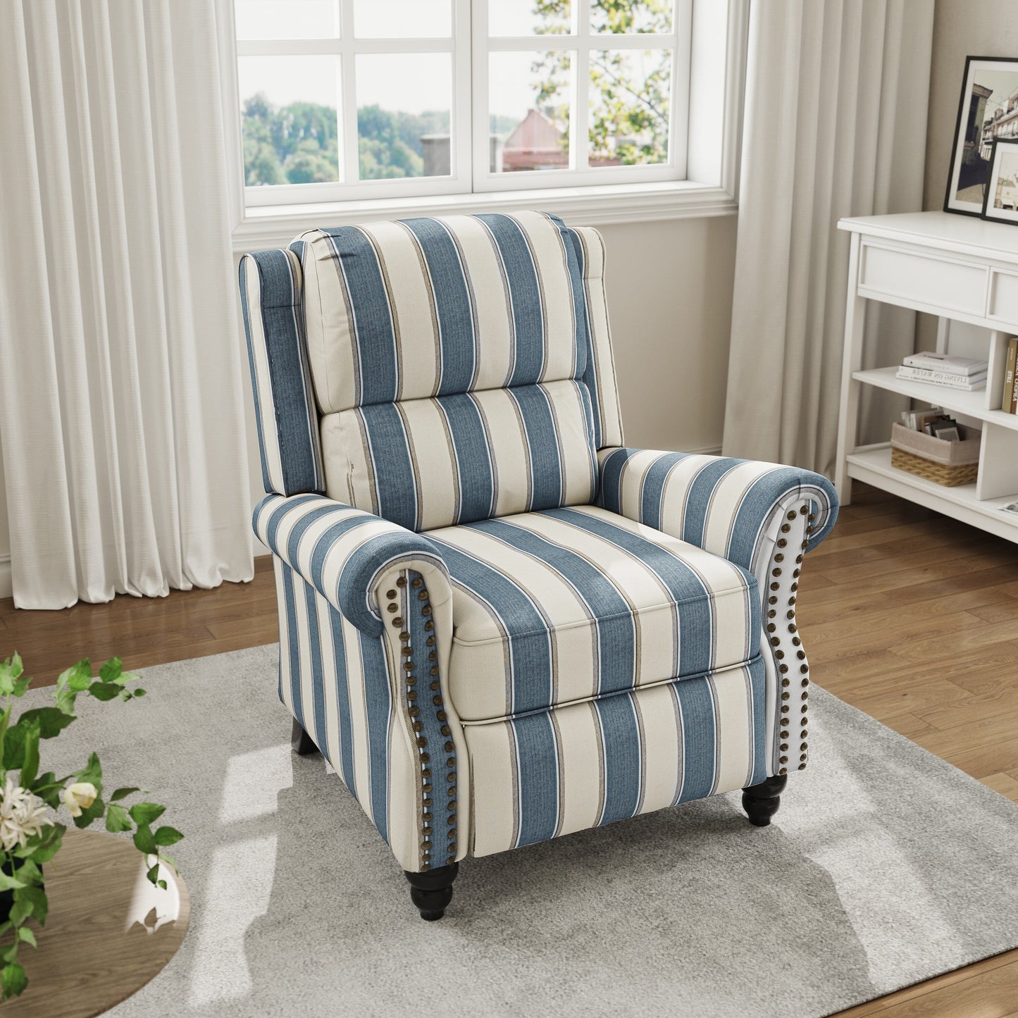 Fauteuil inclinable en cuir synthétique et lin à tête de clou du milieu du siècle