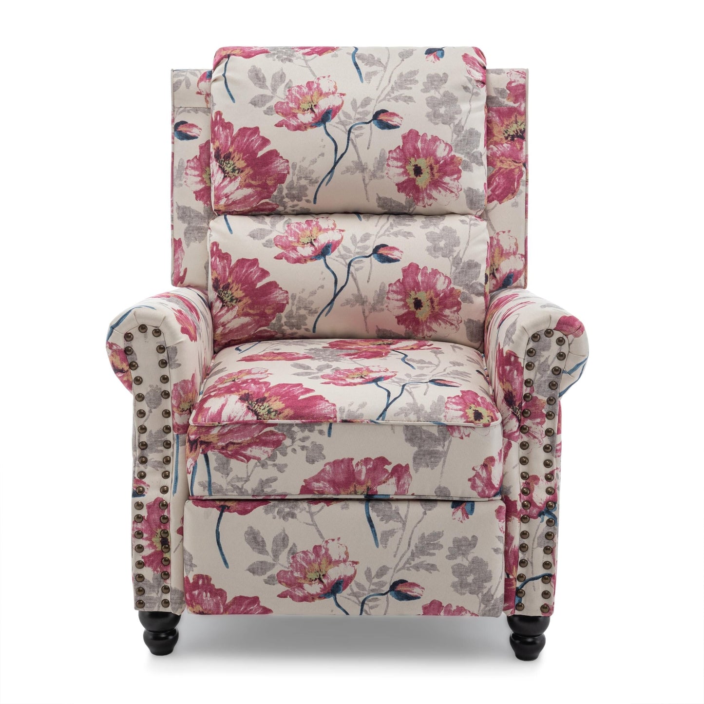 Fauteuil inclinable en cuir synthétique et lin à tête de clou du milieu du siècle