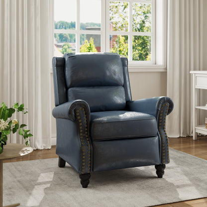 Fauteuil inclinable en cuir synthétique et lin à tête de clou du milieu du siècle