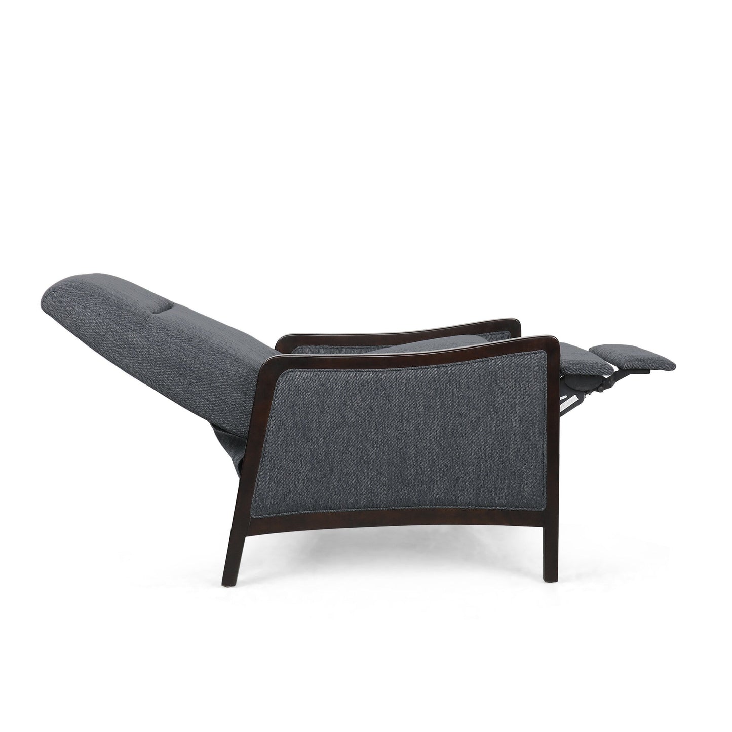 Fauteuil inclinable rembourré du milieu du siècle avec repose-pieds et cadre en bois de bouleau